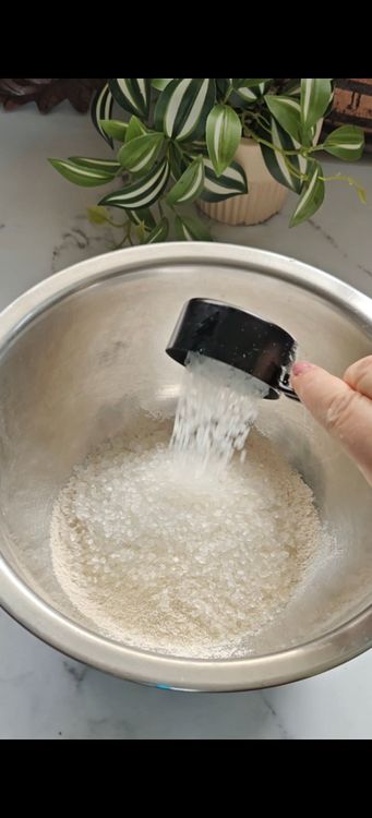 Step 1.1: Mix wheat flour, suji, sugar, and milk