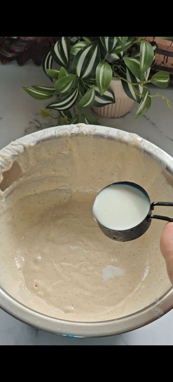Step 1.2: Mix wheat flour, suji, sugar, and milk