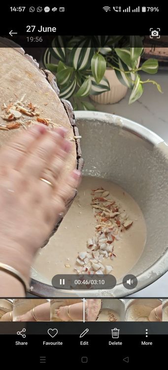Step 1.1: Add chopped almonds, dry coconut, and crushed fennel seeds to the batter and mix well