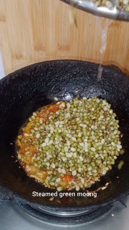 Step 1.1: Add the green moong and 1/2 cup of water