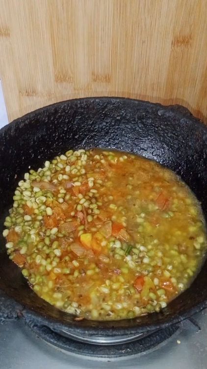 Step 1.2: Add the green moong and 1/2 cup of water