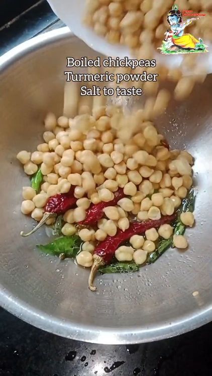 Step 1.1: Add cooked chickpeas, turmeric powder, and salt to taste