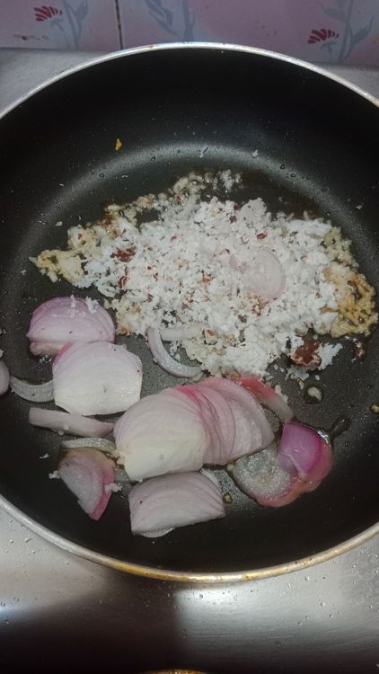 Step 2.1: Heat a pan and add 1/2 tbsp oil