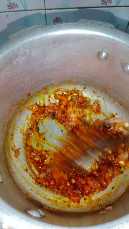 Step 2.3: Add turmeric powder, kashmiri red chilli powder, coriander powder, red chilli powder, cumin powder, asafoetida, kitchen king masala or pav bhaji masala, and salt