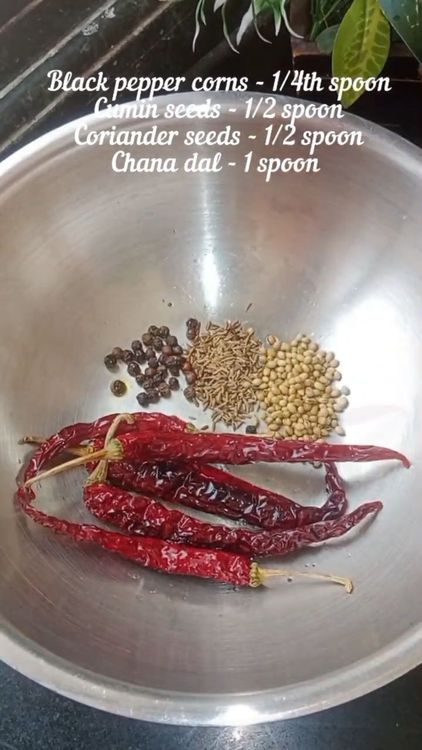 Step 1.1: Roast dry red chilli, black pepper corns, cumin seeds, coriander seeds, and chana dal until their aroma comes out