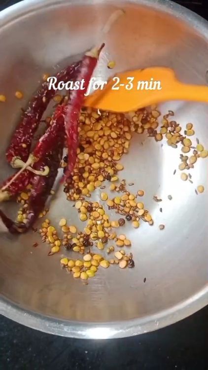 Step 1.2: Roast dry red chilli, black pepper corns, cumin seeds, coriander seeds, and chana dal until their aroma comes out