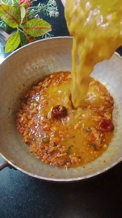 Step 3.1: Add the cooked dal to the tempering mixture