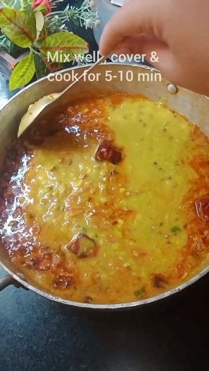 Step 3.3: Add the cooked dal to the tempering mixture