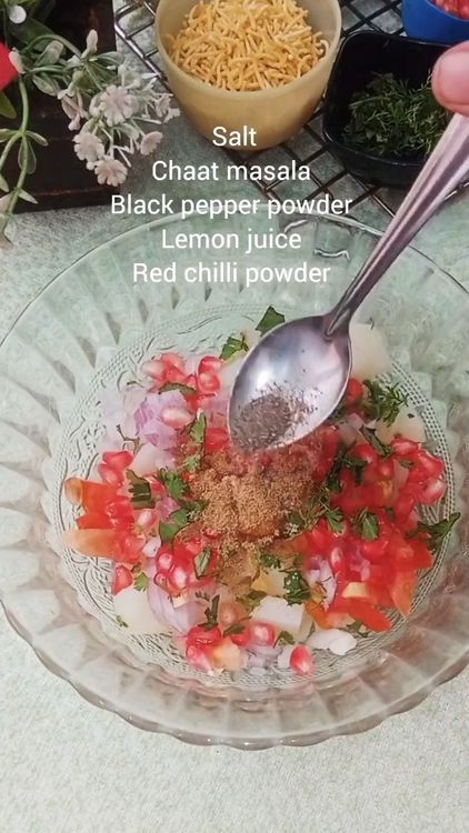 Step 1.1: Add chaat masala, black pepper powder, red chilli powder, lemon juice, and salt to taste