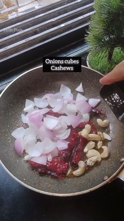 Step 1.1: Add diced onion and cashew nuts