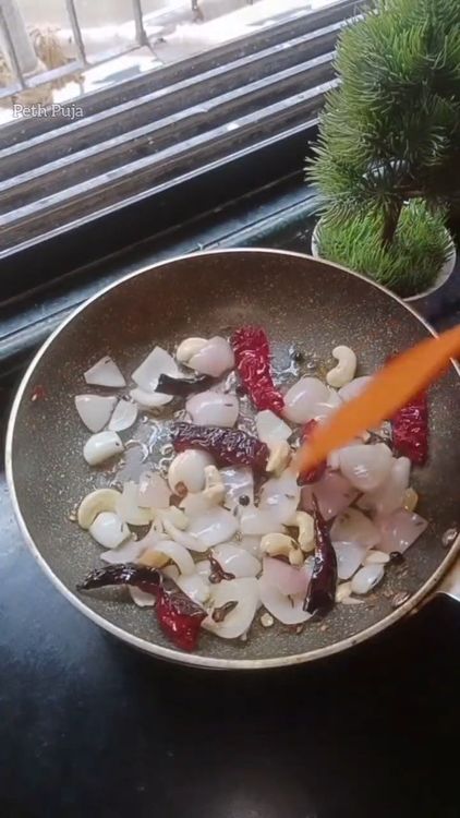 Step 1.2: Add diced onion and cashew nuts