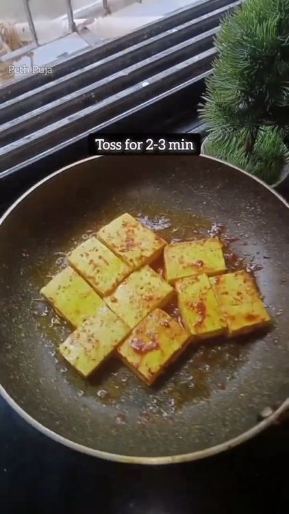Step 2.2: In the same pan, heat oil and add diced paneer