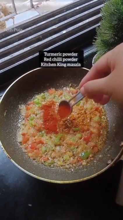 Step 3.1: Add turmeric powder, red chilli powder, and kitchen king masala