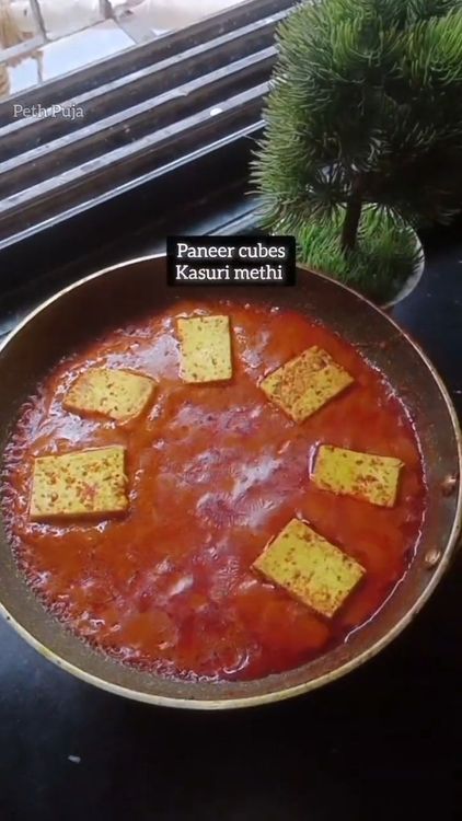 Step 3.1: Add the sautéed paneer cubes, kasoori methi, and finely chopped coriander leaves