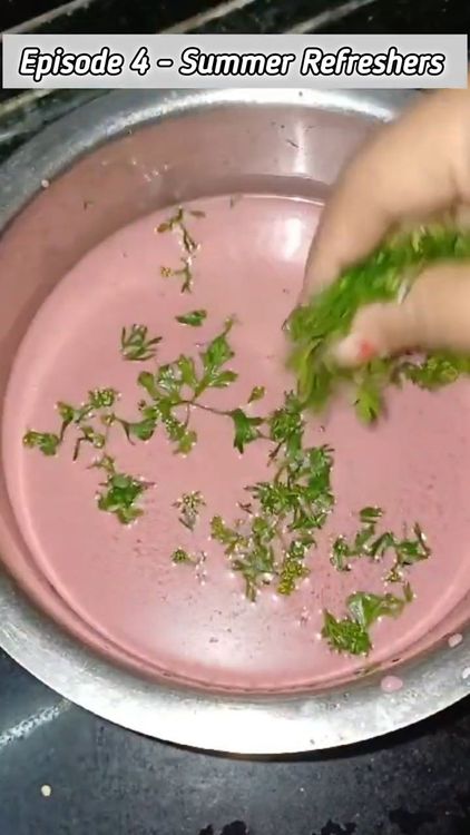 Step 1.3: Mix the extracted liquid with kokum syrup, coriander leaves, sugar, and salt to taste