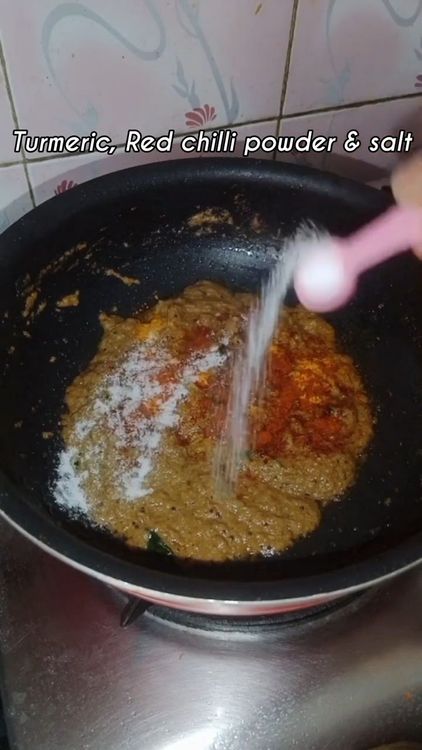 Step 2.1: Add turmeric powder, red chilli powder, and kitchen king masala