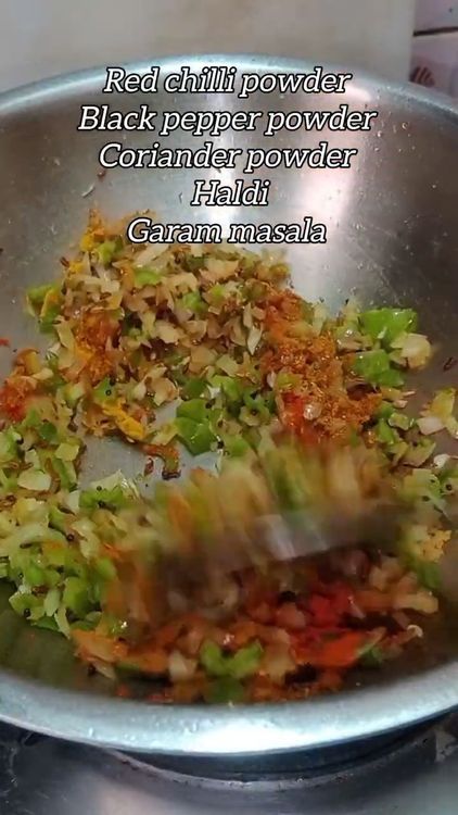 Step 2.2: Add red chilli powder, coriander powder, kitchen king masala or garam masala, turmeric powder, and black pepper powder