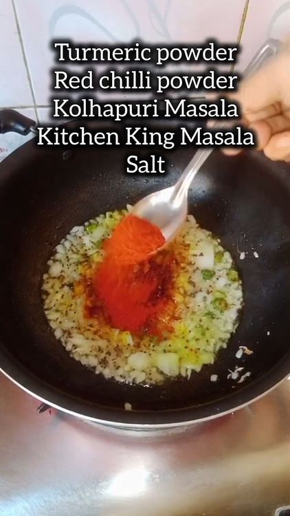 Step 1.1: Mix in turmeric, chili powder, coriander powder, cumin powder,Kolhapuri masala , kitchen king masala and salt to taste also add some coriander leaves