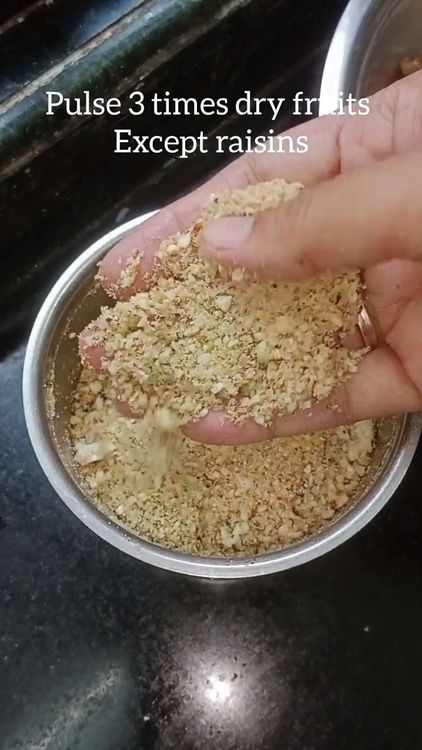 Step 2.2: Grind the dry fruits (except raisins) into a coarse powder