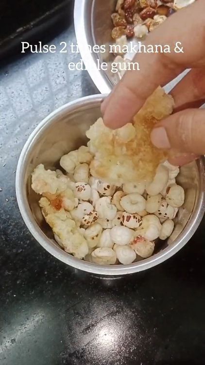 Step 2.1: In a mixie jar, pulse the lotus seeds and edible gum 2-3 times