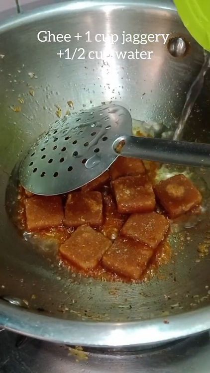 Step 3.1: In the same pan, add jaggery and water