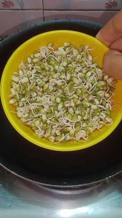 Step 1.1: In a vessel, boil 1 cup sprouted green moong with 2 cups of water
