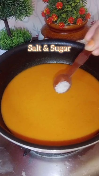 Step 1.1: Bring the strained soup to a boil with a pinch of salt, sugar, coriander leaves, and butter