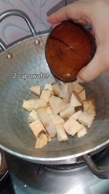 Step 1.2: Dice and boil 250 gms yam with 1 cup water until soft for 10-15 minutes