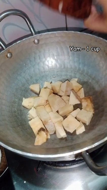 Step 1.1: Dice and boil 250 gms yam with 1 cup water until soft for 10-15 minutes