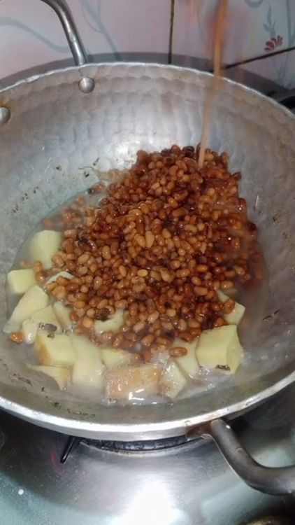 Step 1.3: Dice and boil 250 gms yam with 1 cup water until soft for 10-15 minutes