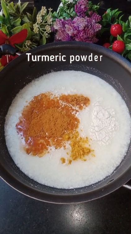Step 1.1: Add 1 tbsp rasam powder, 1 tsp turmeric powder, 1 tbsp rice flour, and salt to taste