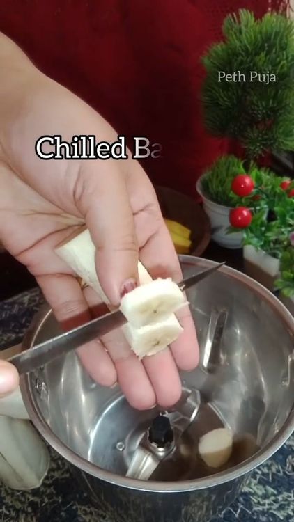 Step 1.1: Add the chopped banana, seedless red dates, instant coffee powder, butter unsalted  and chilled toned milk to a blender