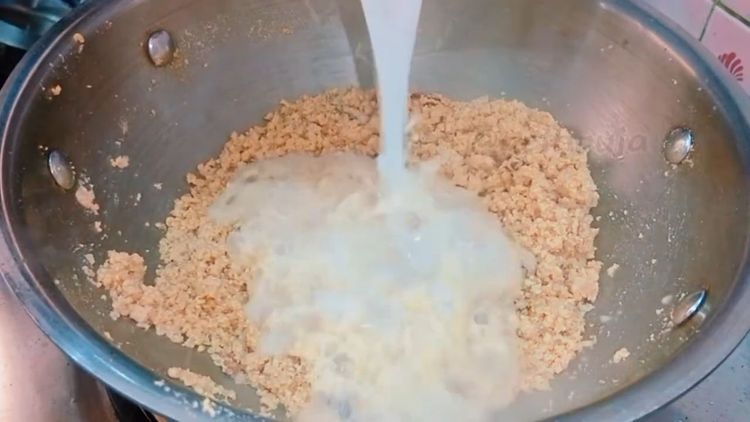 Step 1.2: Add sugar and hot full cream milk to the mixture