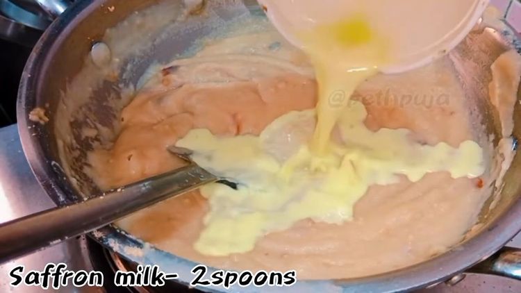 Step 1.1: Add saffron infused milk mix well