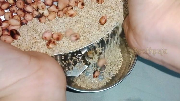 Step 1.1: Roast the sesame seeds and peanuts in a pan until they are golden and aromatic