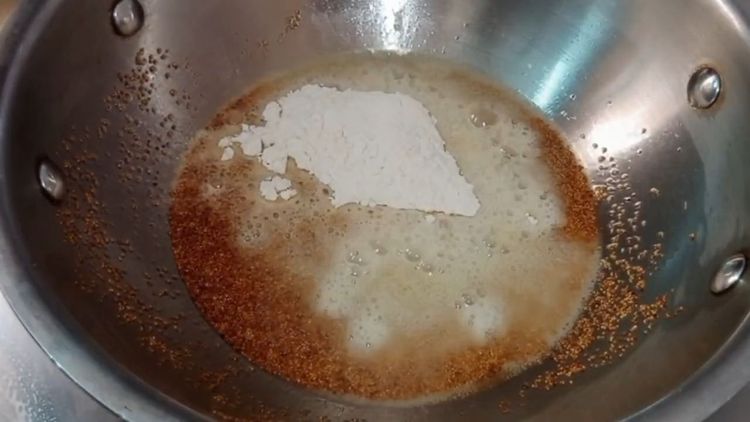 Step 1.3: Dry roast suji in another pan until it turns brown