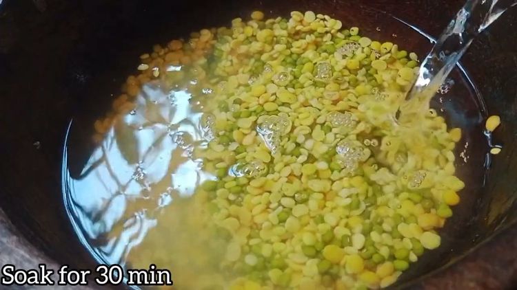 Step 1.1: Pressure cook the soaked dal for 3-4 whistles by adding turmeric powder, red chilli powder, asafoetida, salt, and oil