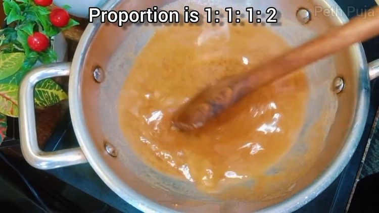 Step 1.1: Stir the mixture well until it thickens, becomes smooth, and starts leaving the sides of the pan