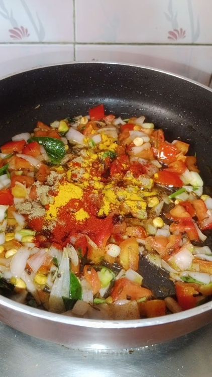 Step 1.1: Add turmeric powder, kashmiri red chilli powder, coriander powder, salt to taste, and a pinch of sugar or jaggery