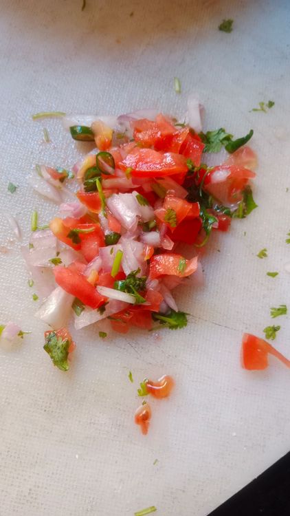 Step 2.1: Chop tomato, onion, coriander leaves, and green chillies