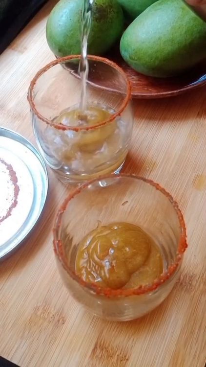 Step 1.1: Add 1-2 tablespoons of the raw mango paste to the glass
