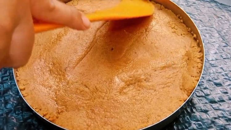 Step 1.2: Flatten the mixture evenly on a greased plate, press using spatula allow it to cool