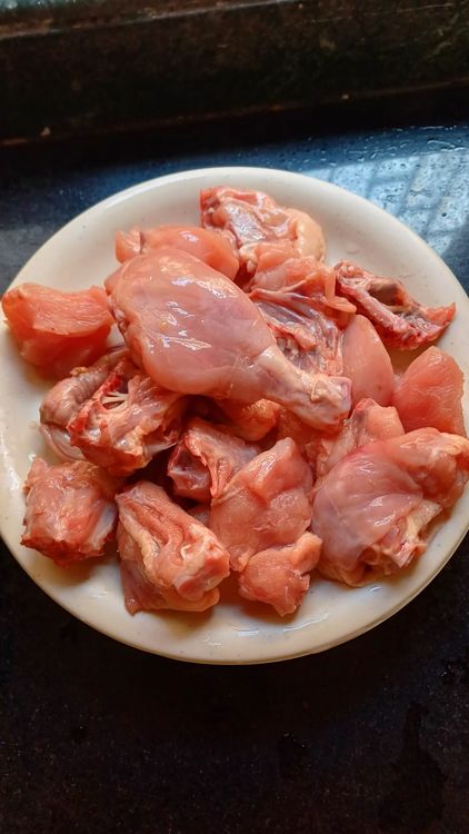 Step 1.1: Clean the chicken with bone and marinate it with salt