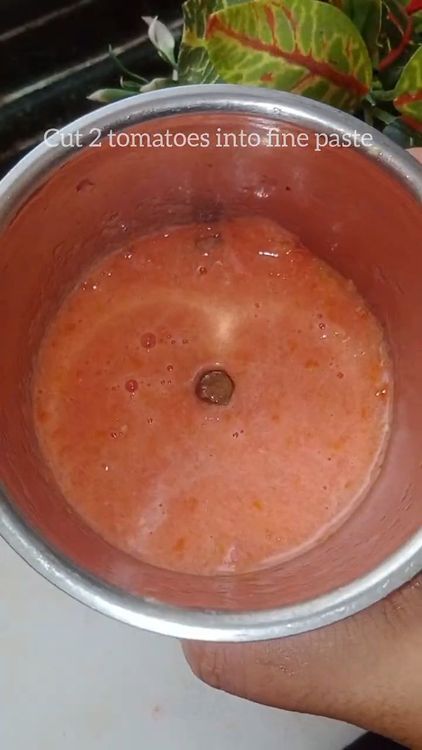 Step 1.2: Make a puree of two tomatoes and roughly crush one tomato using a mortar and pestle
