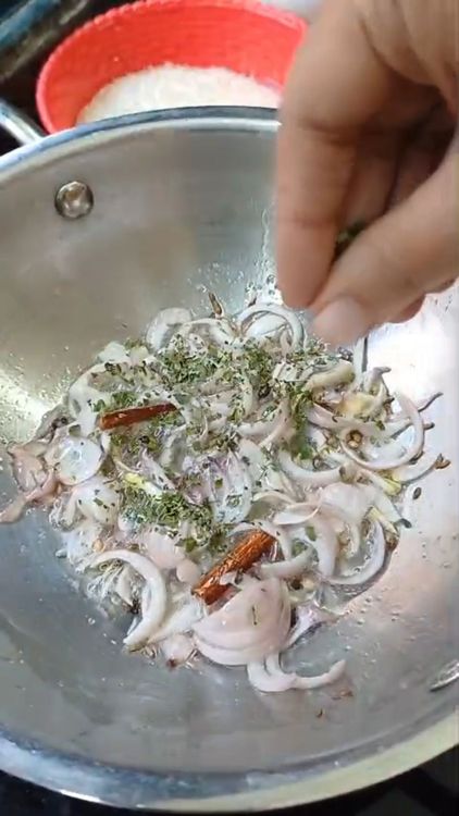 Step 1.2: Add asafoetida, sliced onion, and dried fenugreek leaves