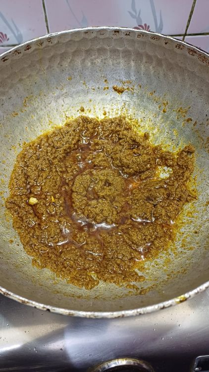 Step 1.3: Add the ground coconut paste and cook on low flame for 3–4 minutes till the raw smell disappears