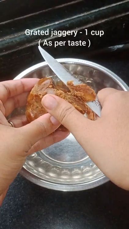 Step 2.1: Mix coconut, grated jaggery, cardamom, sesame seeds, and a pinch of salt