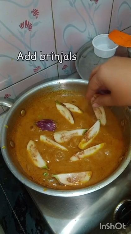 Step 4.1: Add the brinjals and cook for another 5-7 minutes