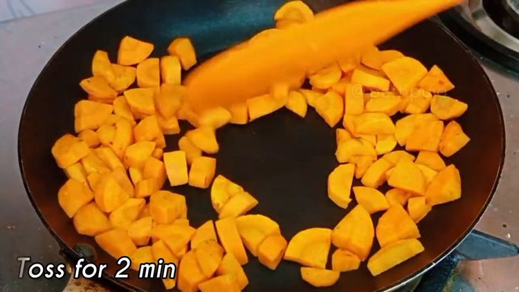 Step 3.1: In another pan, heat ghee and sauté diced carrot with a dash of salt