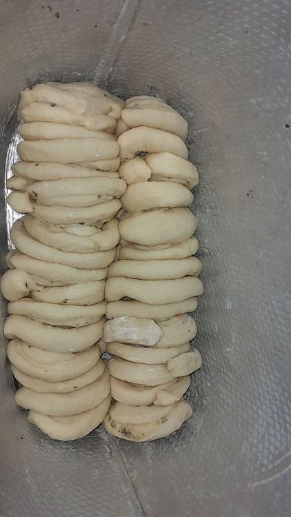 Step 5.4: Cut the rolled coated dough into 1-inch pieces and arrange in a greased loaf pan